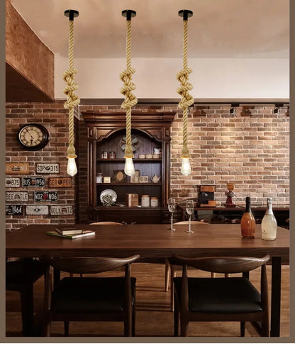 Retro Industrial Rope Pendant Light