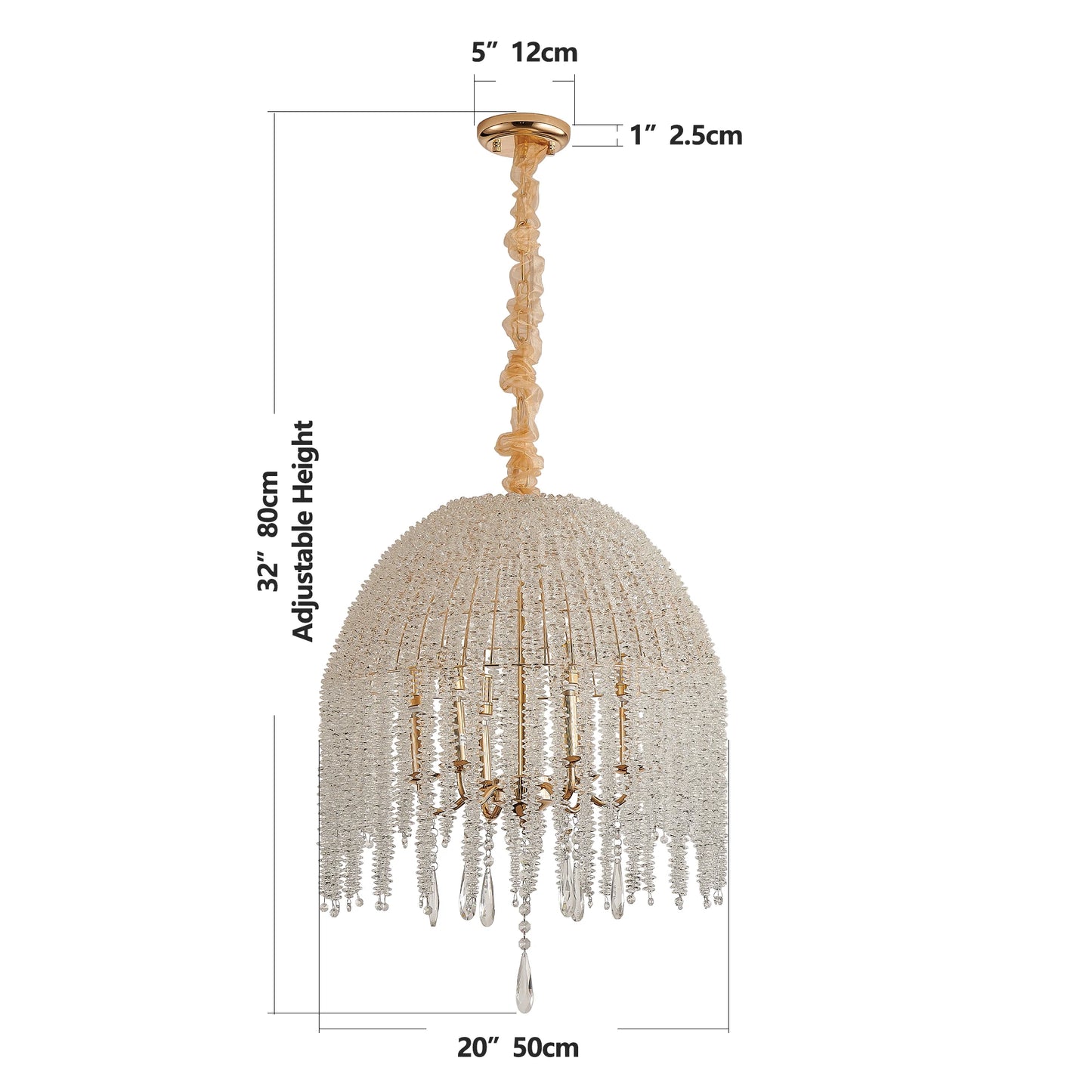 20" 6-Light Gold Crystal Waterfall Chandelier – Elegant Beaded Pendant Ceiling Light