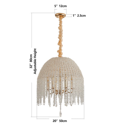 20" 6-Light Gold Crystal Waterfall Chandelier – Elegant Beaded Pendant Ceiling Light