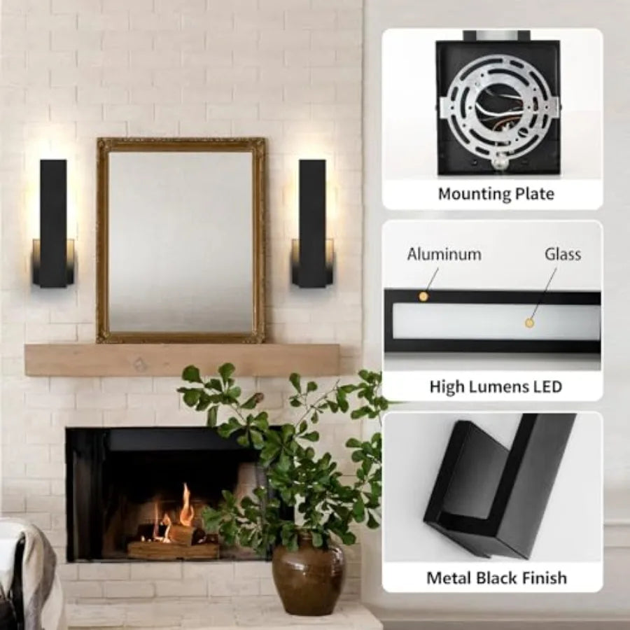Modern Aluminum LED Matte Black Indoor Outdoor Set of Two
