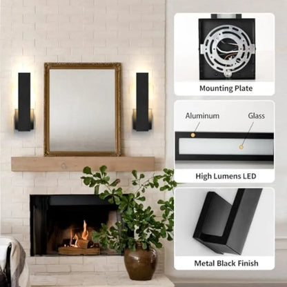Modern Aluminum LED Matte Black Indoor Outdoor Set of Two