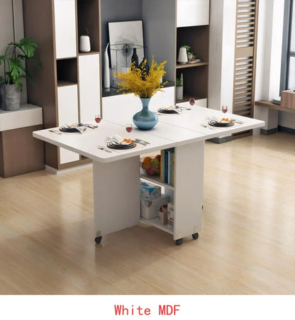 Folding Drop Leaf Dining Table Set for 4 with 4 Chairs, Space Saving Foldable Dining Table with Storage and Wheels, 47.2" D x