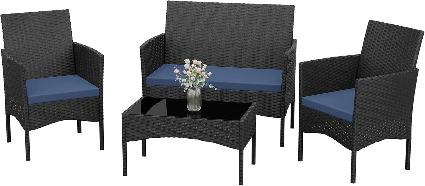 4-Piece Wicker Patio Conversation Set with Coffee Table