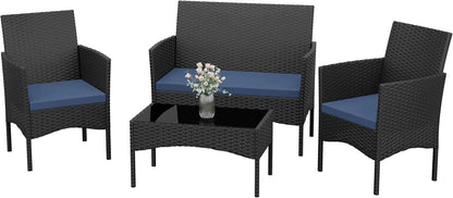 4-Piece Wicker Patio Conversation Set with Coffee Table