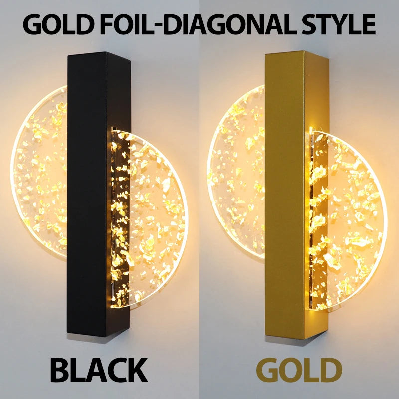Luxury Acrylic Gold Foil LED Wall Sconce – 10W