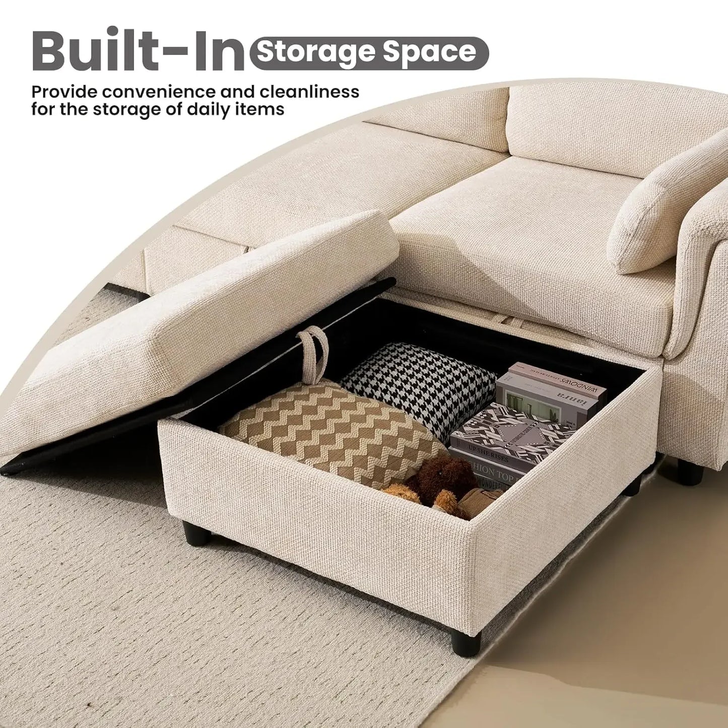 132-Inch Oversized Sectional Sofa with Storage