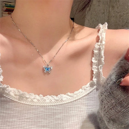 Blue Butterfly Zircon Necklace for Women