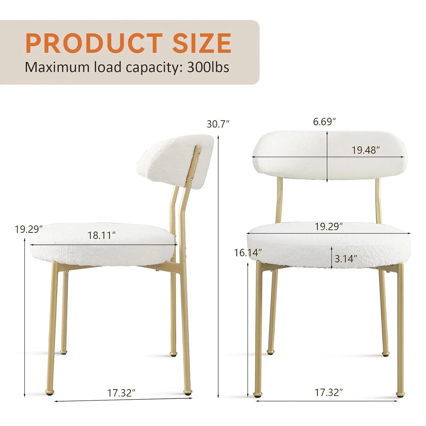 Modern Teddy Dining Chairs with Gold Legs (Set of 6)