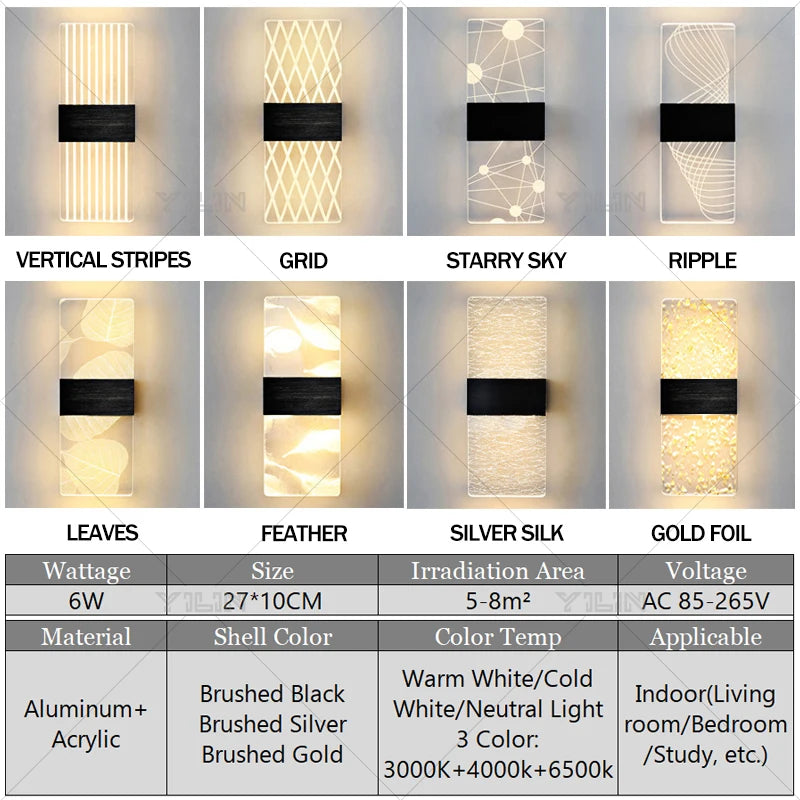 Modern Acrylic LED Wall Light 6W