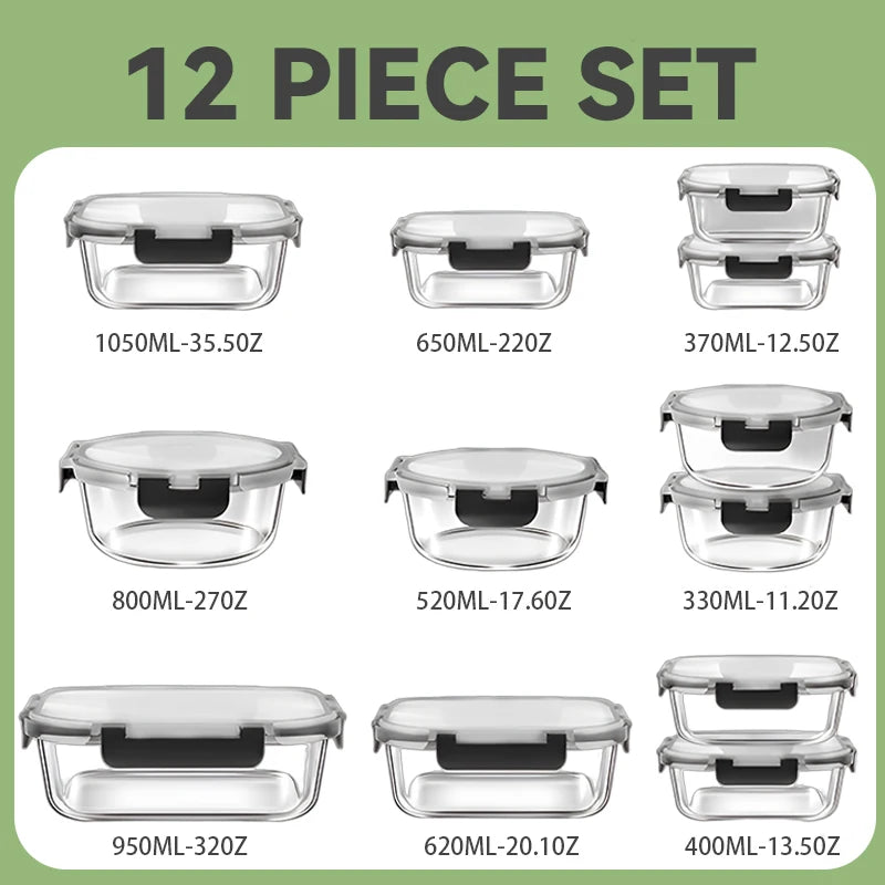 12PCS Glass Meal Prep Containers Set