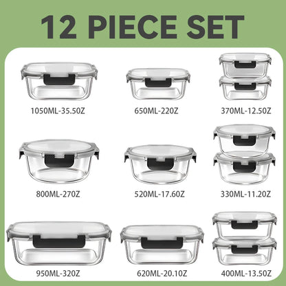 12PCS Glass Meal Prep Containers Set