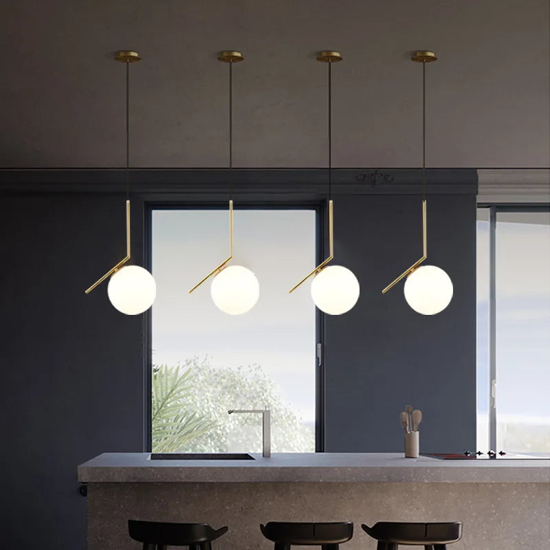 Nordic Glass Ball Pendant Light – Brass Black Hanging Lamp