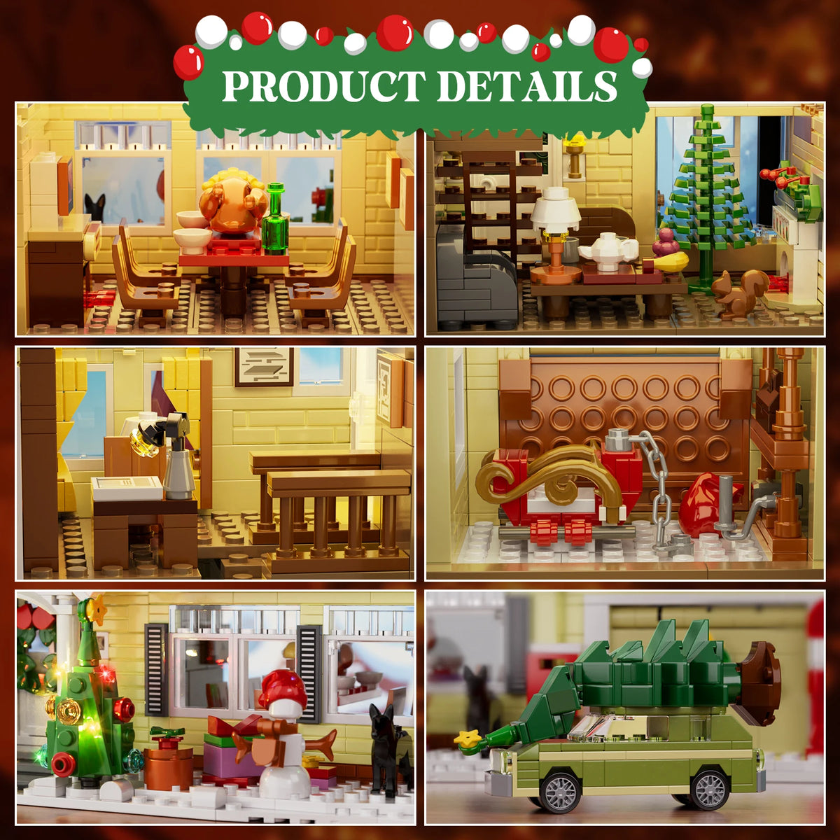 Christmas Holiday House Building Set Clark's Car,Gifts for Boys, Girls(1484pcs)
