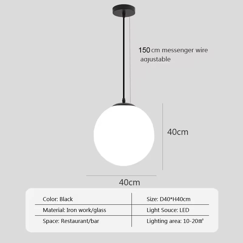 Nordic Glass Ball Pendant Light – Brass Black Hanging Lamp