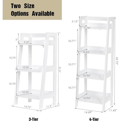3-Tier Open Wooden Ladder Shelf, Space-Saving White Bathroom Storage