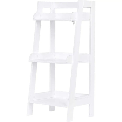 3-Tier Open Wooden Ladder Shelf, Space-Saving White Bathroom Storage