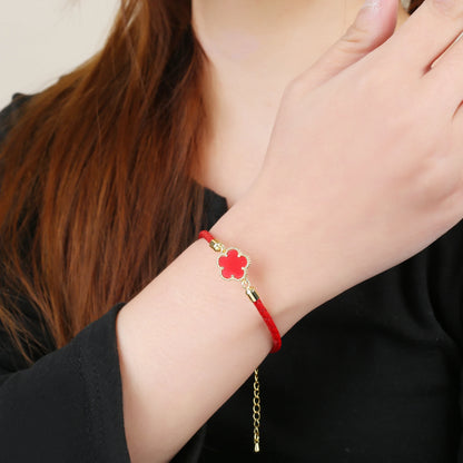 Leather Woven Flower Charm Bracelet