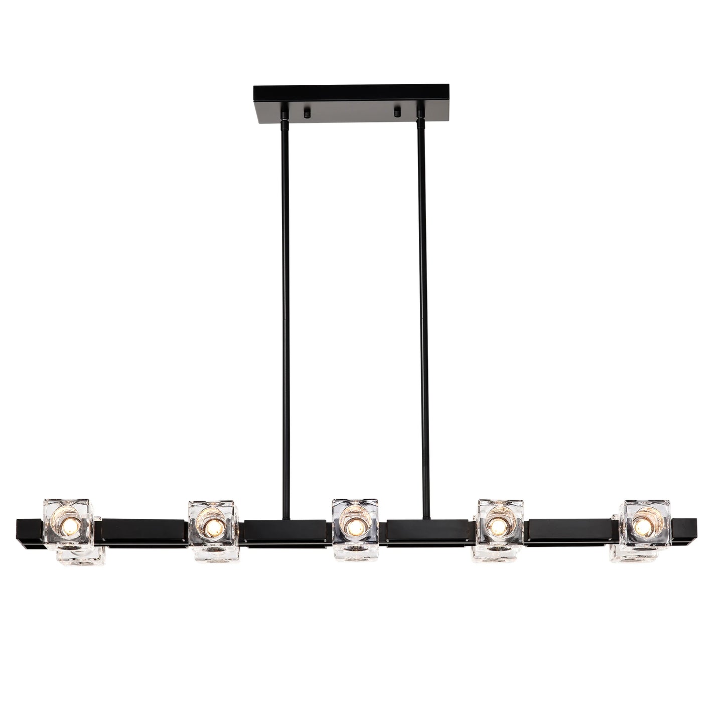 8-Light Black Farmhouse Rectangle Chandelier – Linear Crystal Pendant Light for Dining Room