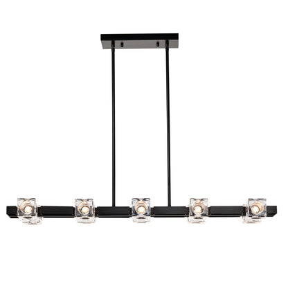 8-Light Black Farmhouse Rectangle Chandelier – Linear Crystal Pendant Light for Dining Room