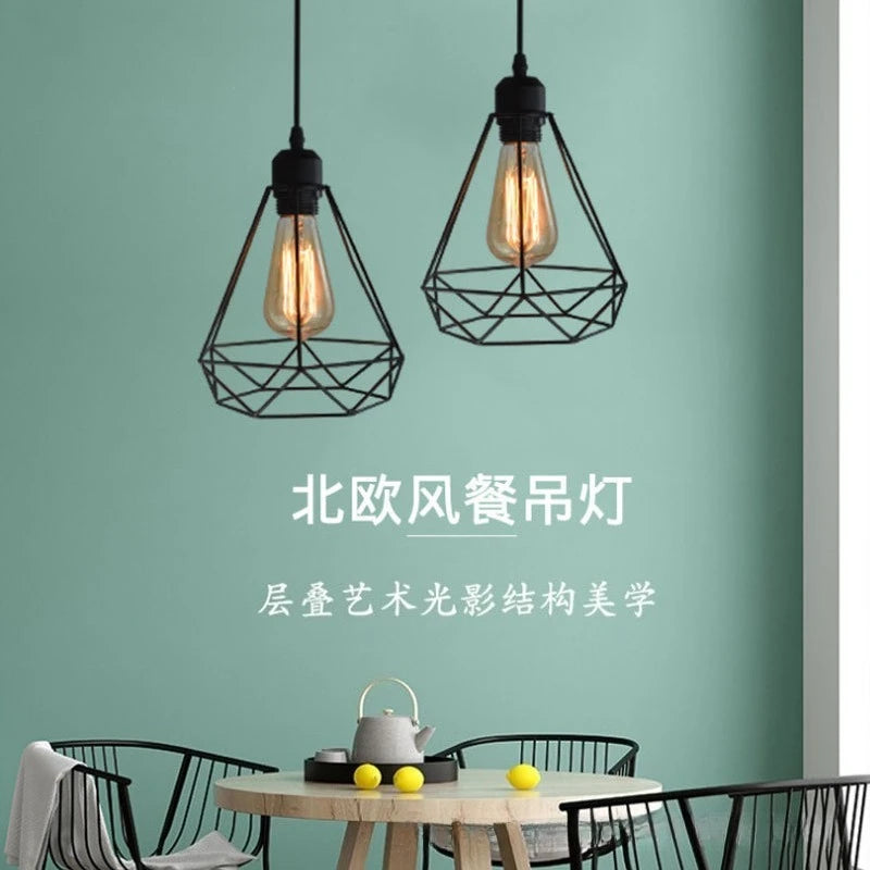 Vintage Wrought Iron Frame Pendant Light – Industrial Ceiling Chandelier for Restaurant & Home