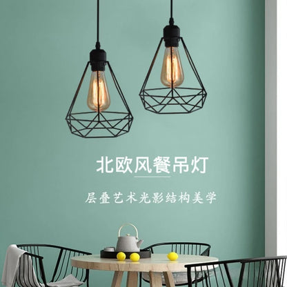 Vintage Wrought Iron Frame Pendant Light – Industrial Ceiling Chandelier for Restaurant & Home