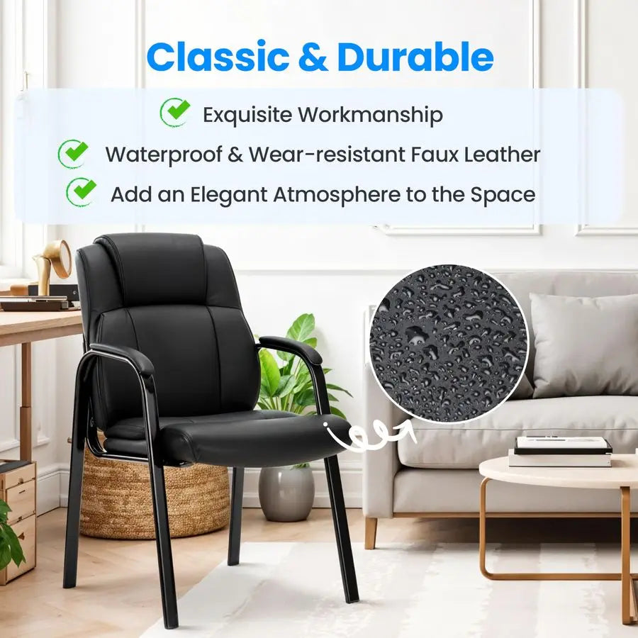 Leather Office Guest Chair with Padded Armrests