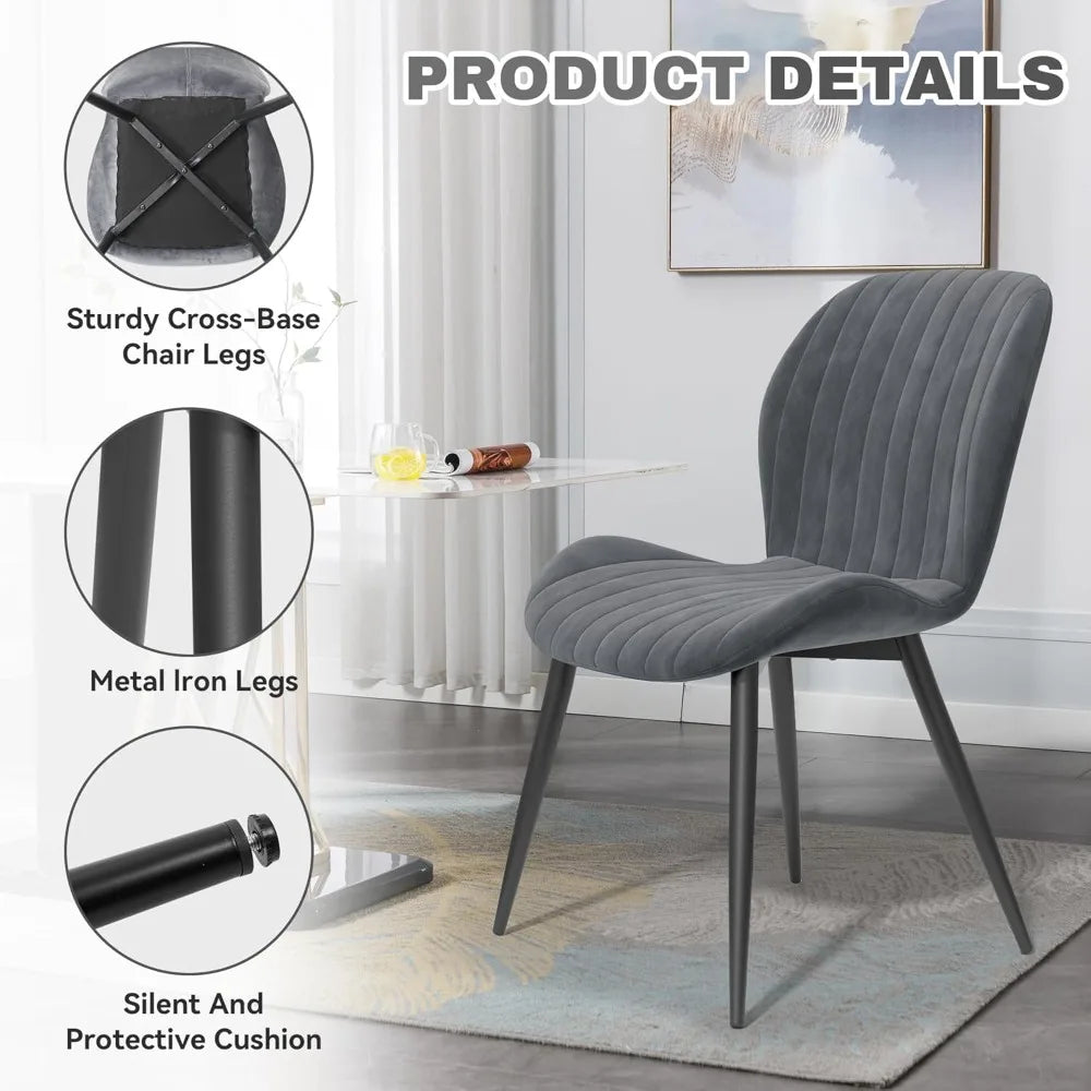 Set of 4 Velvet Dining Chairs with Metal Legs