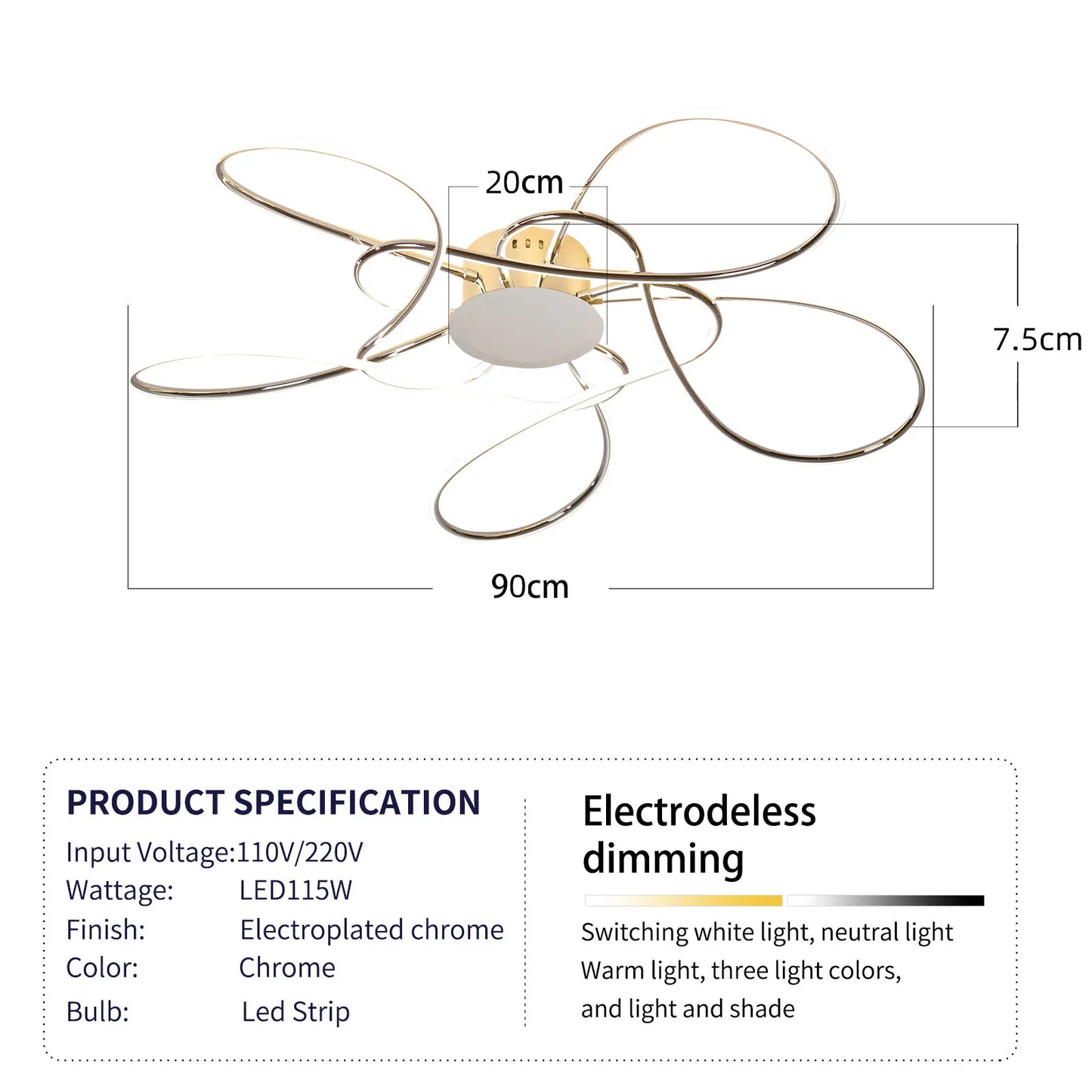 Modern LED Chandelier – Chrome/Gold Ceiling Light