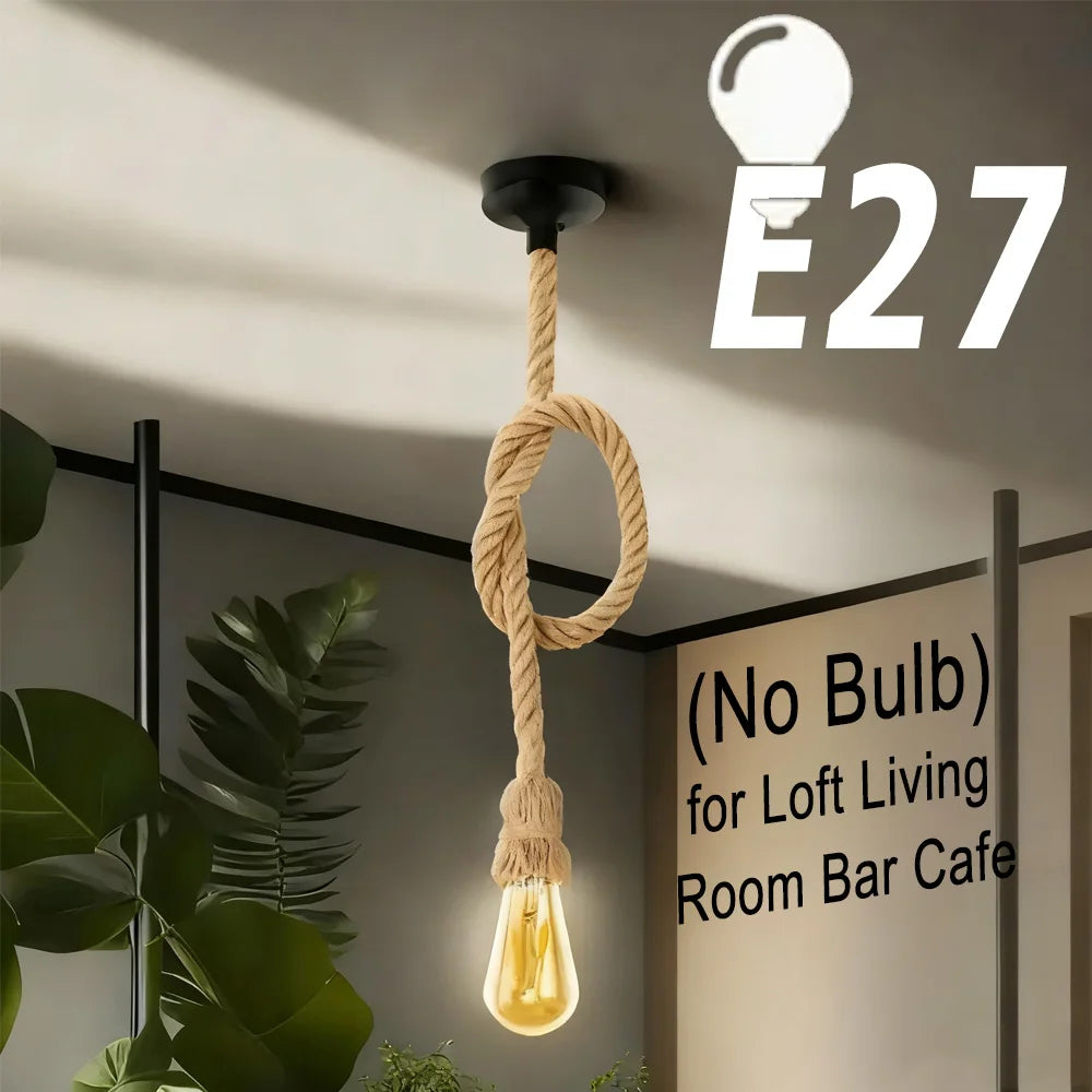 Handwoven Hemp Rope Pendant Light – E27 Hanging Lamp