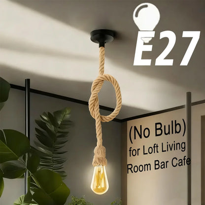 Handwoven Hemp Rope Pendant Light – E27 Hanging Lamp