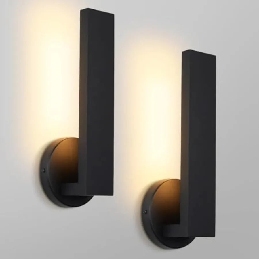 Aluminum LED 18W Modern Wall Sconces Set of 2 Matte Black Waterproof Sconce Wall Lighting Indoor Outdoor Hardwired Wall Lights