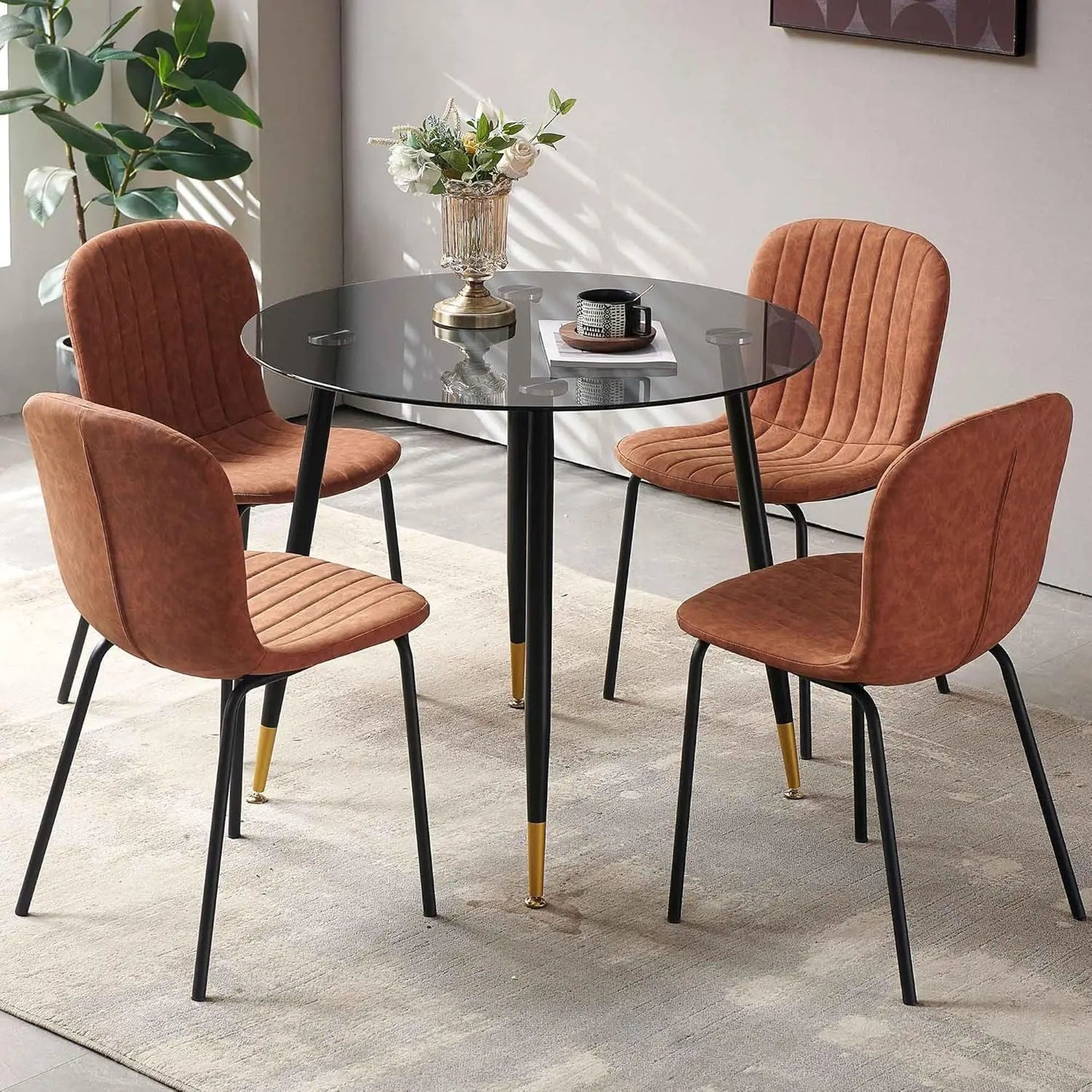 Set of 4 PU Leather Dining Chairs with Metal Legs