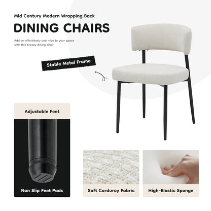 Set of 4 Round Fabric Dining Chairs with Metal Legs