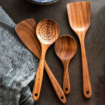 Wooden Kitchen Utensil Set with Holder