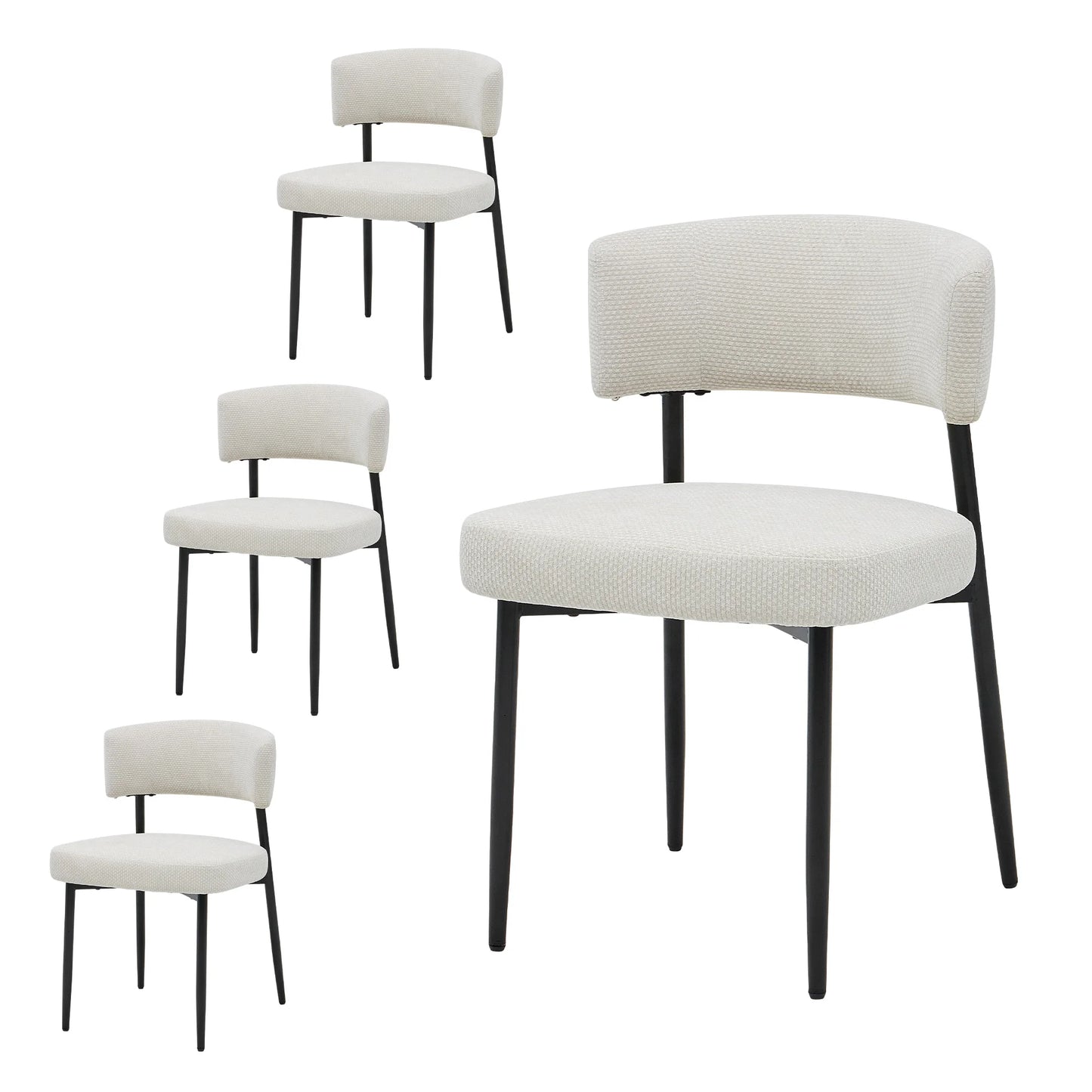Set of 4 Round Fabric Dining Chairs with Metal Legs