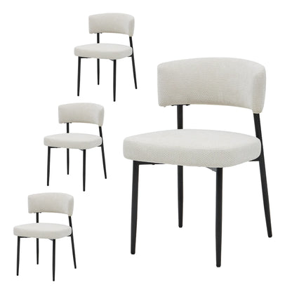 Set of 4 Round Fabric Dining Chairs with Metal Legs