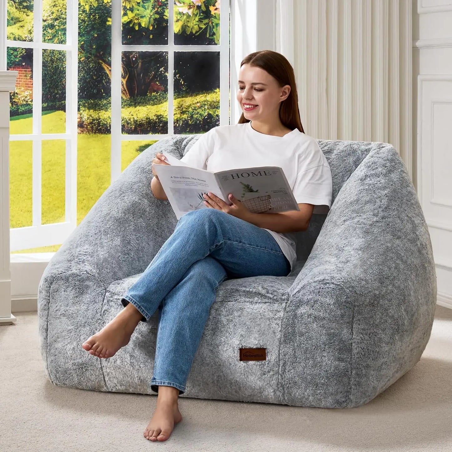 Giant Memory Foam Bean Bag Chair – Grey Two-Tone