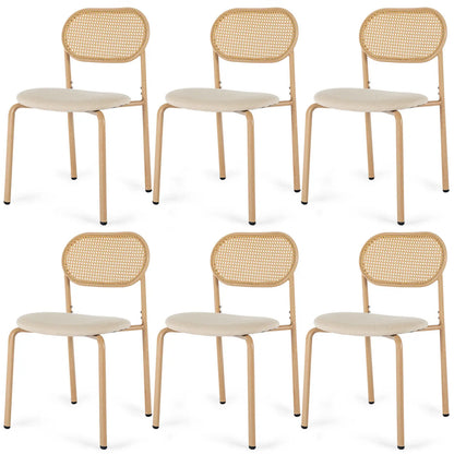 Upholstered Dining Chair with Rattan Back & Metal Legs