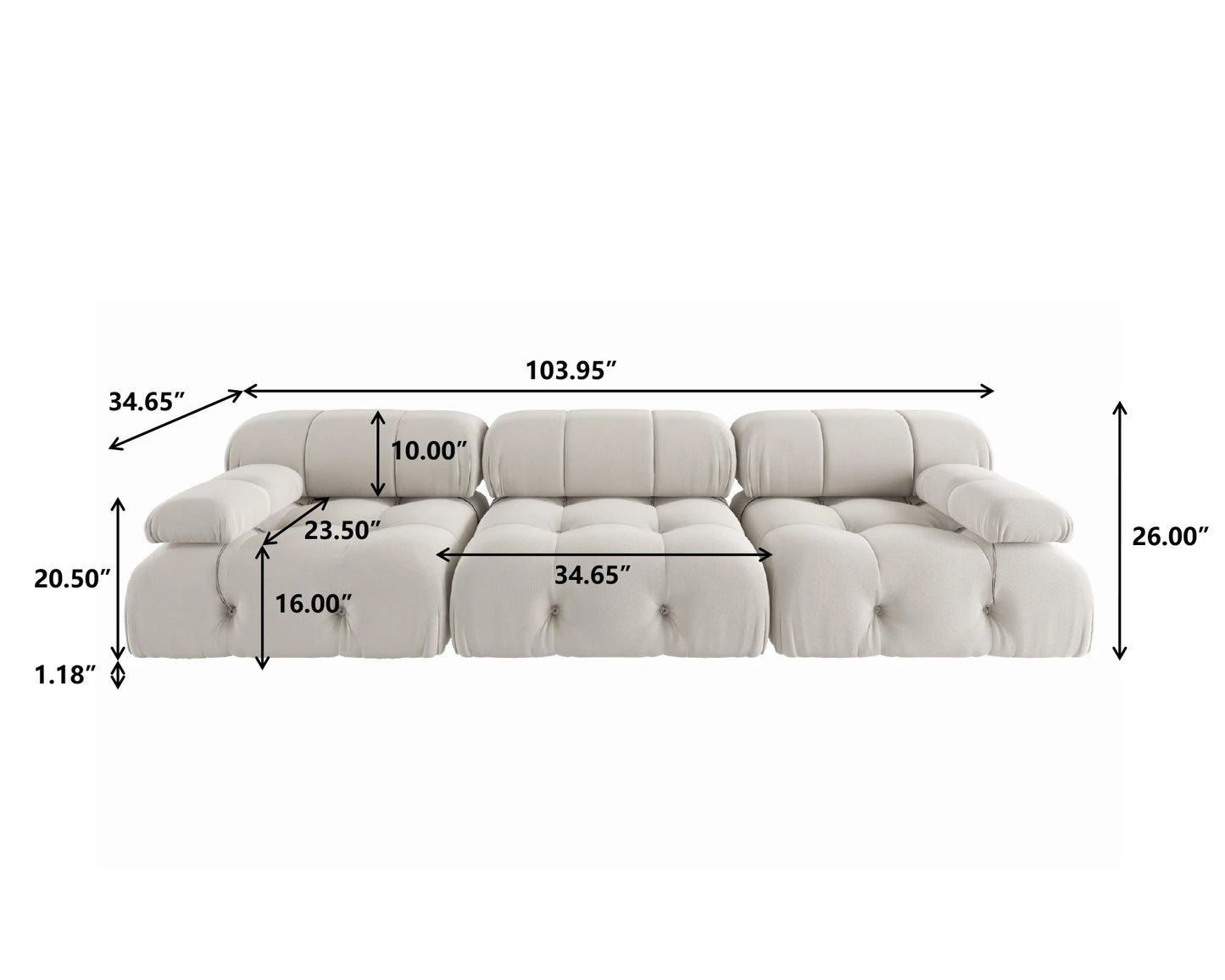 Modern Velvet Sectional Sofa-104/Inch