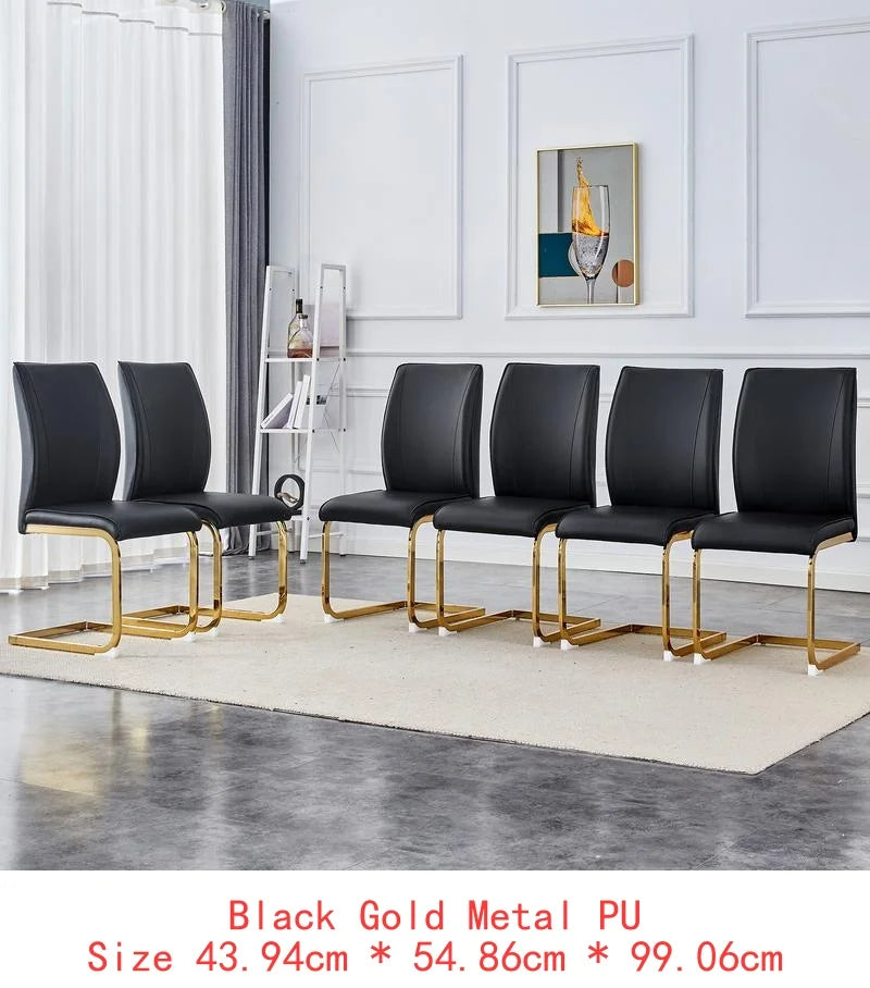 Set of 6 Black PU Dining Chairs with Gold Legs