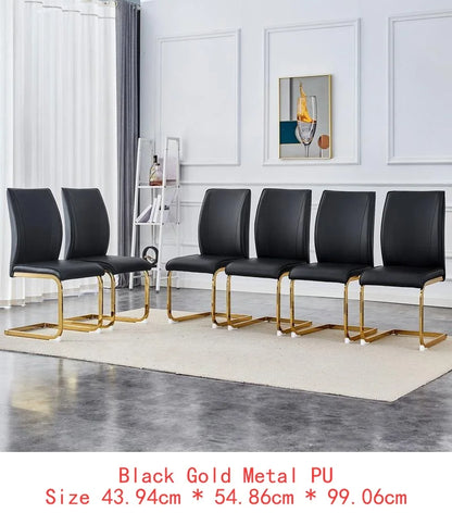 Set of 6 Black PU Dining Chairs with Gold Legs
