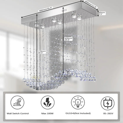Rectangular Linear Crystal Chandelier for Kitchen Island,