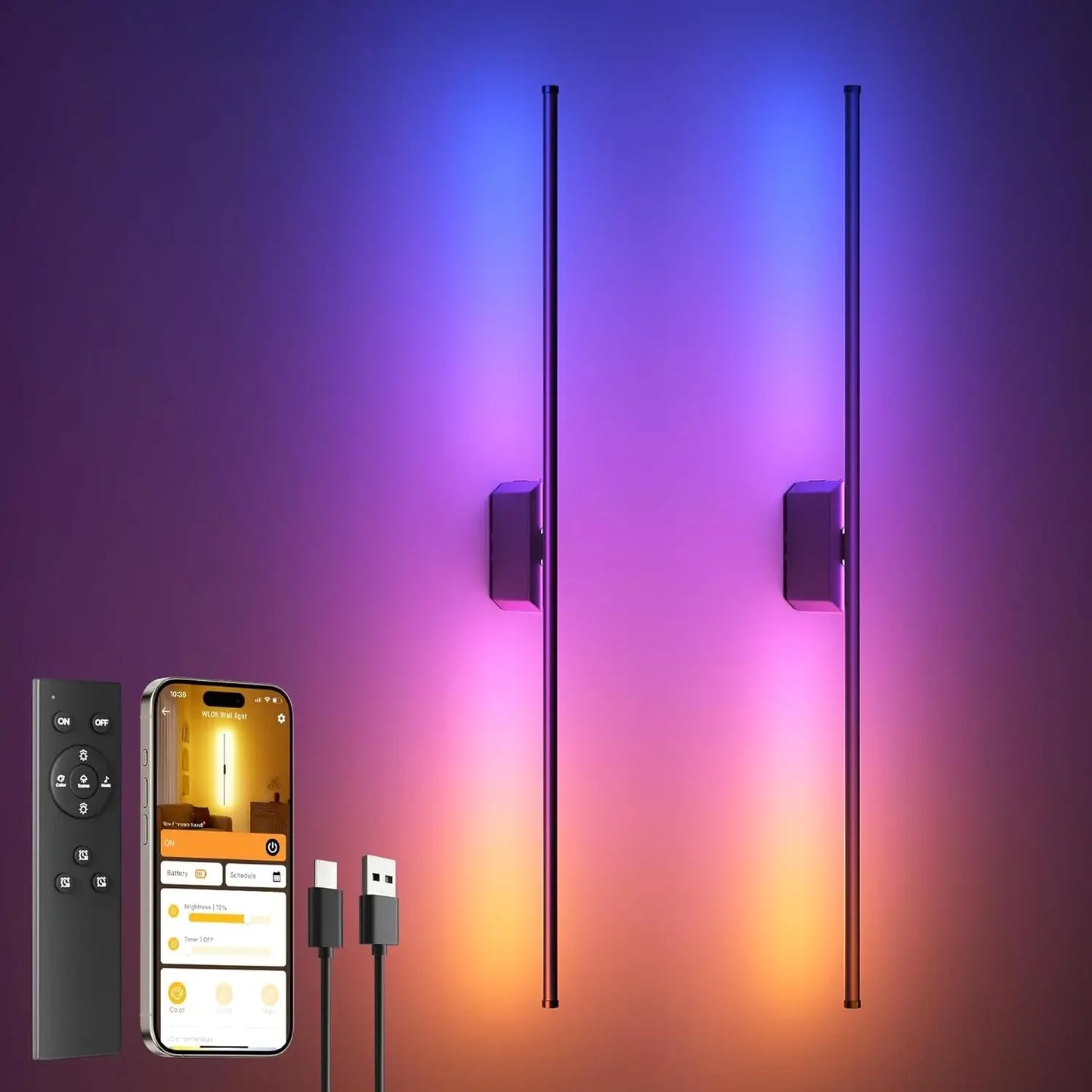 40" Smart LED Wall Sconces Set of 2