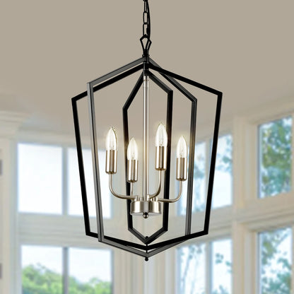 4-Light Farmhouse Industrial Lantern Chandelier – Pendant Light for Kitchen Island & Dining Room