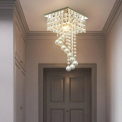 Mini K9 Crystal Flush Mount Chandelier – 7.9" Square Ceiling Light, E26 Base, UL Listed
