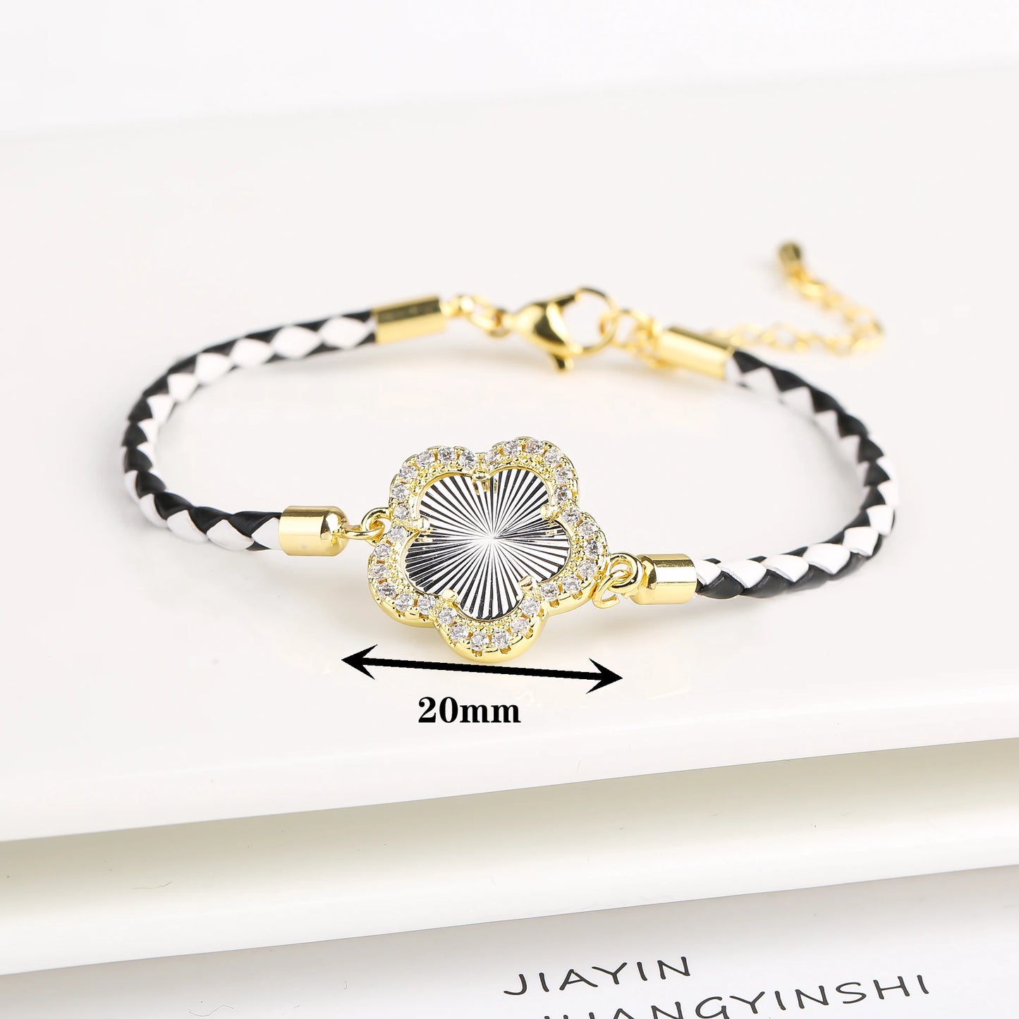 Leather Woven Flower Charm Bracelet