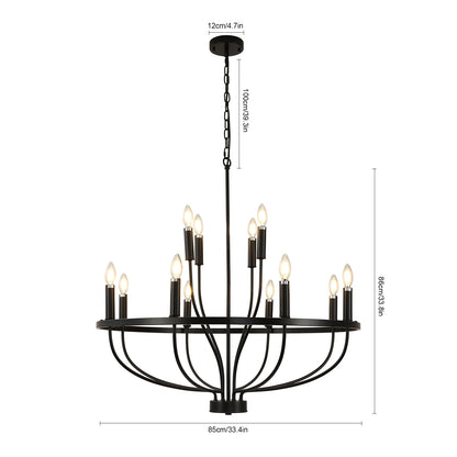 12-Light Black Farmhouse Chandelier – Industrial Round Pendant Light