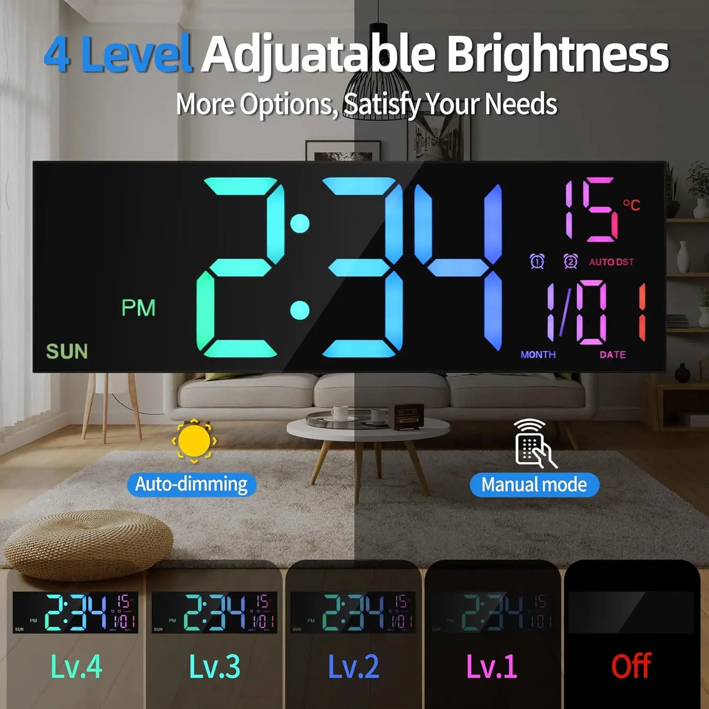 16.2" LED Digital Wall Clock with Remote