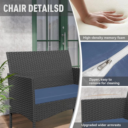 4-Piece Wicker Patio Conversation Set with Coffee Table