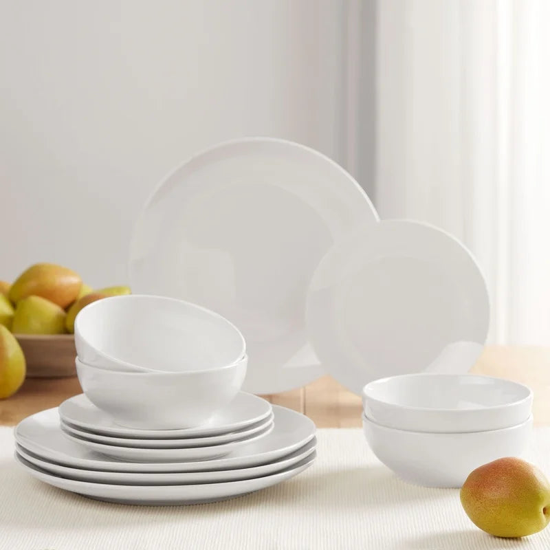 12PCS White Stoneware Dinnerware Set